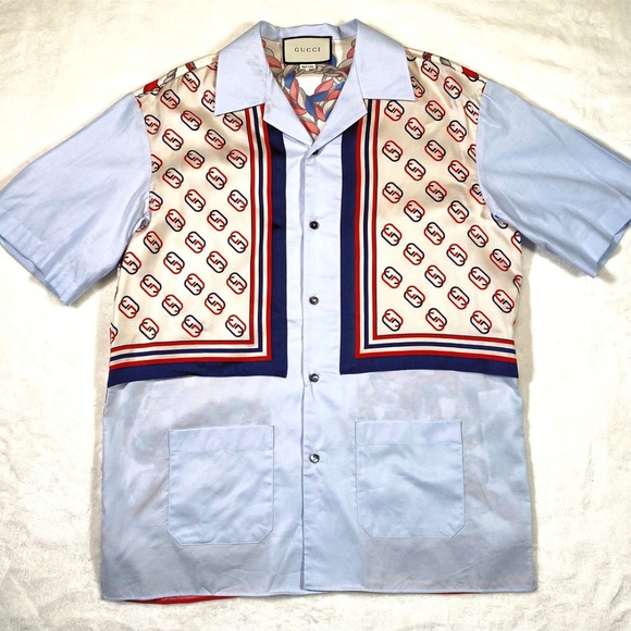 GUCCI PATCH POCKET BOWLING SHIRT LIGHT BLUE - Picture 2 of 16
